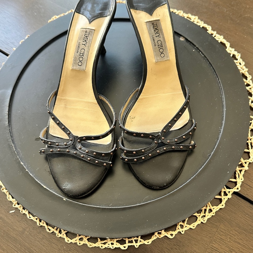 Jimmy Choo Black Studded Strappy Heels